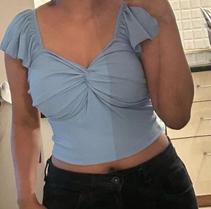 Ruched Blue Crop Top