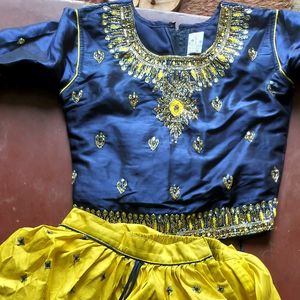 Girls' Blue &amp; Yellow Lehenga Choli Set