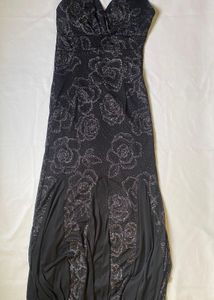 Elegant Black Floral Maxi Dress(Fixed price)