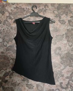 Y2k Asymmetric Cowl Neck Side Slit Top