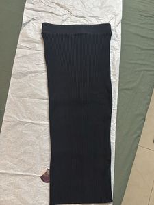 Black Ribbed Knit Midi Skirt
