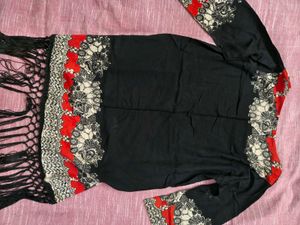 Boho Black Shrug with Fringes