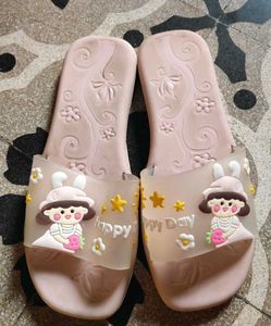 Cute Baby Pink Coloured Slippers For Women