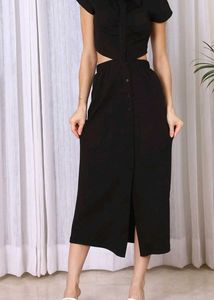 Chic Black Cutout Midi Dress Size-S,M