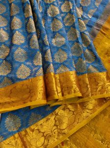 Blue And Green Korvai Kanchipuram Silk Saree