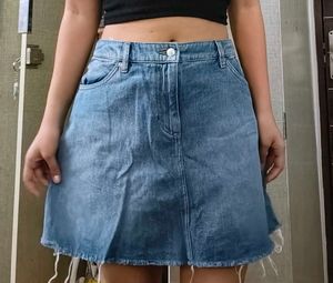 Distressed Denim Mini Skirt