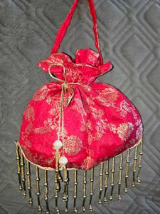 Red Embellished Potli Pouch