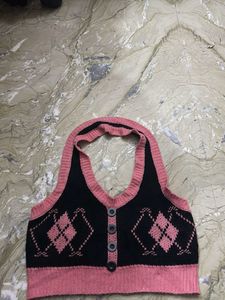 Argyle Knit Halter Top