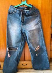 Ripped Wide-Leg Denim Jeans
