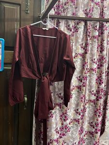 Burgundy Tie-Front Crop Top