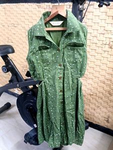 Vintage Green Floral Button-Down Dress