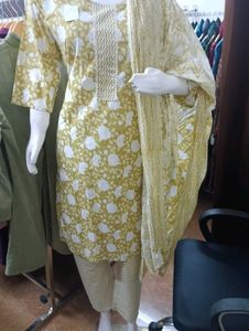 Cotton Kurti Pant Dupatta Set