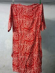 orange Printed embroidery Kurta
