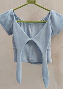 Cute Blue Tie-Front Crop Top