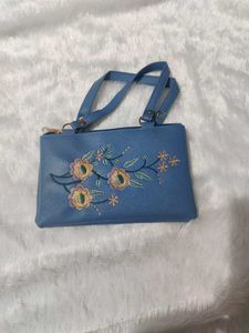 Blue Floral Embroidered Clutch