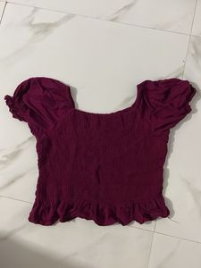 Burgundy Smocked Crop Top