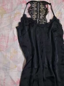 Sexy Vintage Black Satin Slip Dress