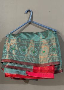 Aqua Blue Saree With Pink Little