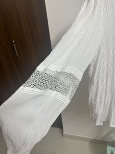 MANGO Lace Detail Puff Sleeves Plumeti Shirt