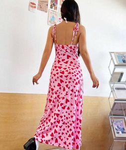 Pink Heart Print Tie Strap Dress