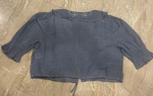 Chambray Emb Crop Top