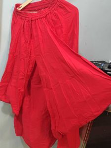 Red Split Leg Palazzo Skirt