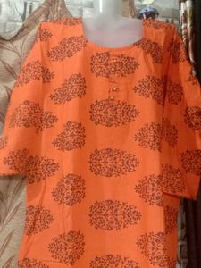 Vibrant Orange 🧡 Printed Cotton Kurti  🏵️