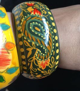 Two handpainted wooden bangles