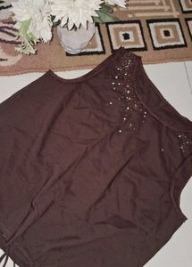 Sleeveless Coffee Brown Cute Top