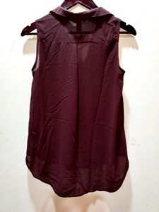 H&amp;M Wine See Through Shirt Top