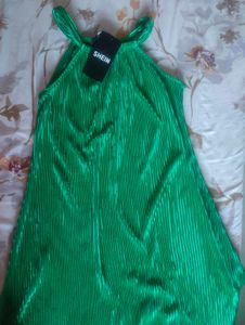 Green Pleated Halter Dress