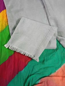 Grey Jeans with Frayed Hem