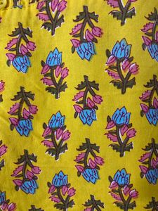 Yellow Floral Cotton  Kurti