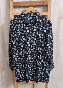 Black Printed Cotton Shirt Size-36