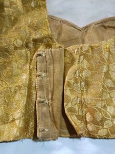 Gold Lace Blouse with Sheer Sleeves