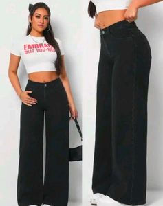 Wide Leg Black Denim Jeans