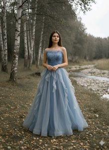 Elegant Blue Ruffled Gown