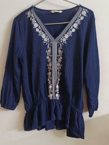 Embroidered Navy Blue Top