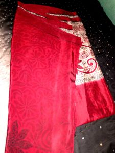 Elegant Red satin silk saree