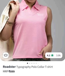 Roadster Pink Polo Collar Sleeveless Top