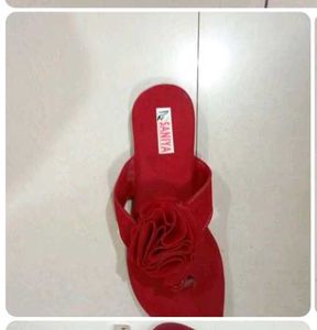 Red Colour Floral Flat Slippers