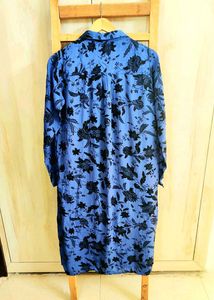 Blue Printed Long Shirt Size-36