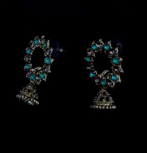 Teal Stone Jhumka Earrings
