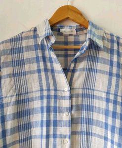 White and Blue Plaid Korean Shirt