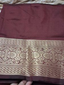 Maroon Silk with Gold Border blouse piece
