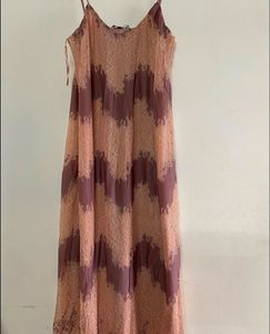 Zara Pink Mauve Delicate Lace Slip Midi Dress