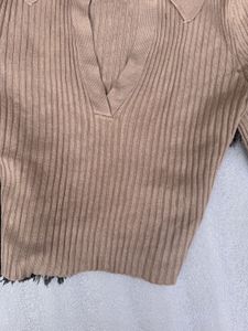 Ribbed Long Sleeve Polo Top