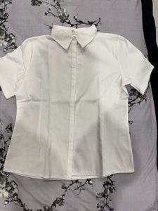White Half Sleeve Cotton Shirt For Women.