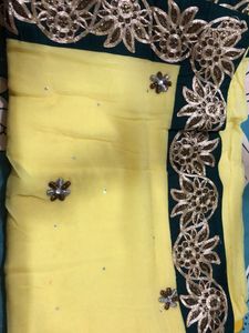 lemon yellow orange partyware saree