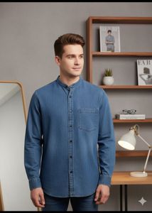 Denim Mandarin Collar Shirt